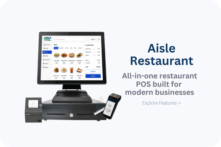 Aisle Restaurant point-of-sale system with payment terminal and receipt printer